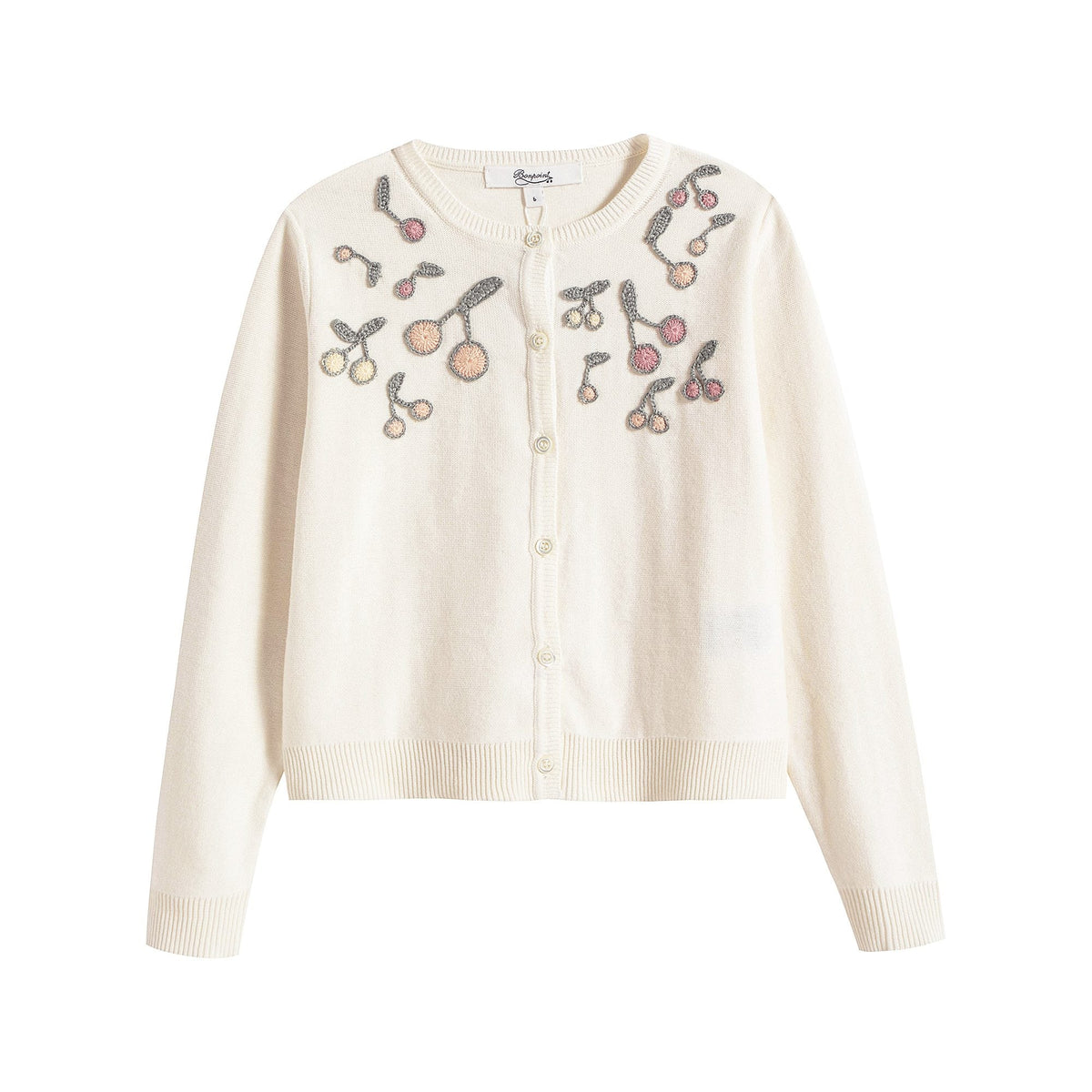 Girls White Cherry Cotton Cardigan