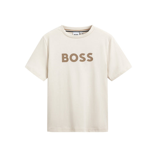 男童米色Logo棉T恤