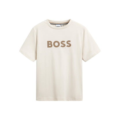 男童米色Logo棉T恤