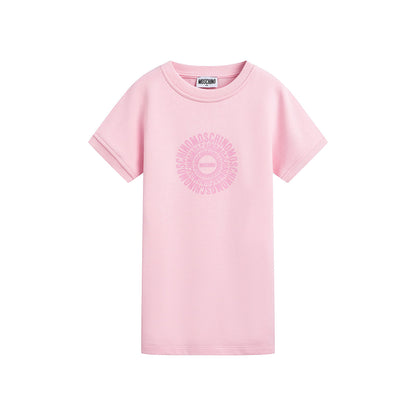 女童粉色圆形Logo棉连衣裙