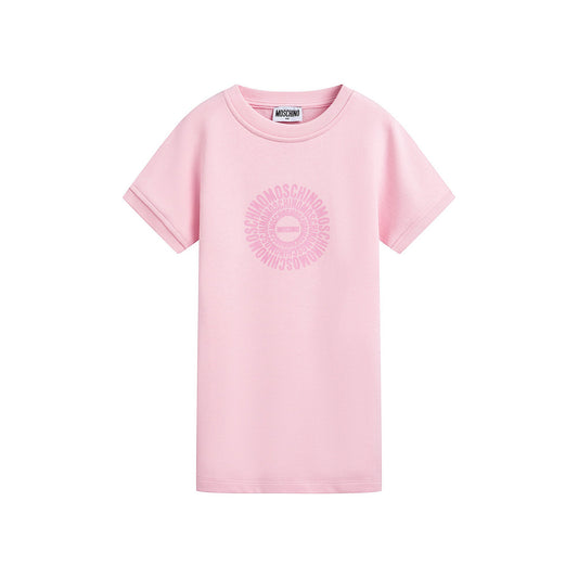 女童粉色圆形Logo棉连衣裙