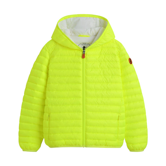 儿童荧光黄色连帽棉服