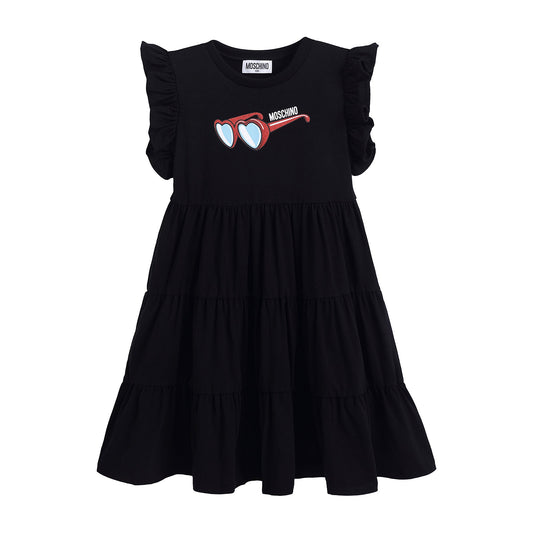 女童黑色印花棉连衣裙