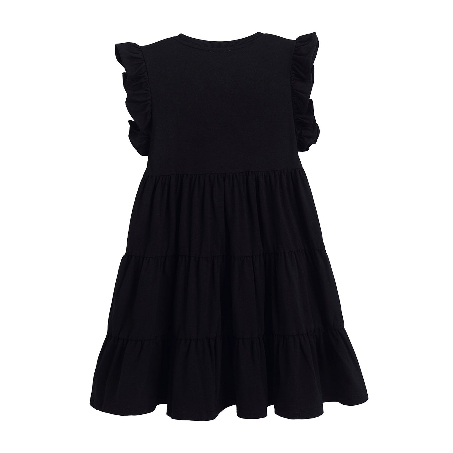 女童黑色印花棉连衣裙