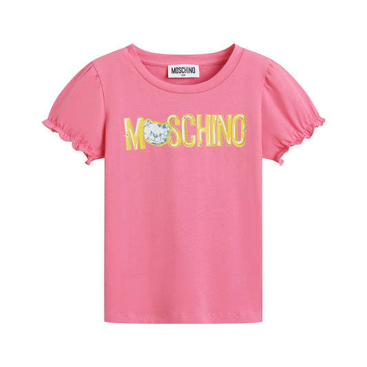 女童粉色Logo棉T恤
