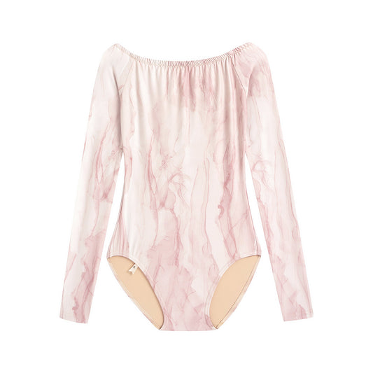 女士浅粉色船领芭蕾舞连体衣