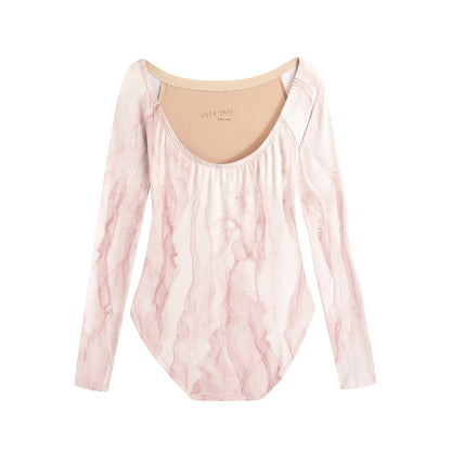 女士浅粉色船领芭蕾舞连体衣