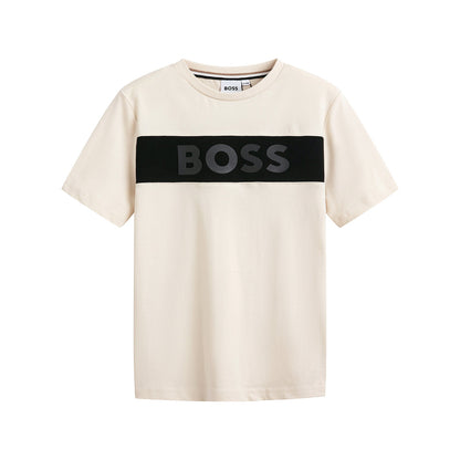 男童米白色Logo棉套装