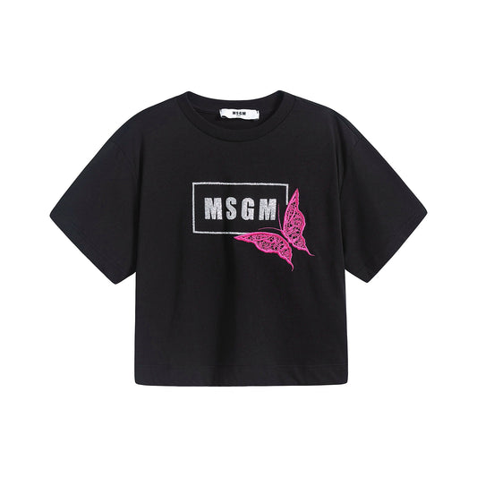 女童黑色Logo棉T恤