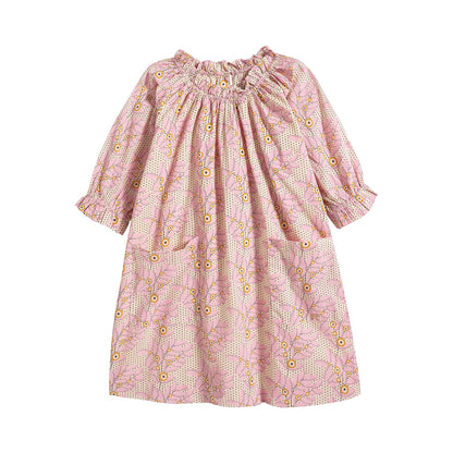Girls Pink Flower Cotton Dress