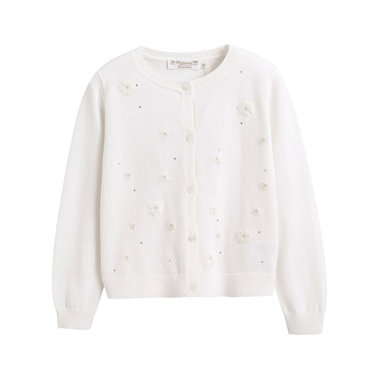 女童白色刺绣棉开衫