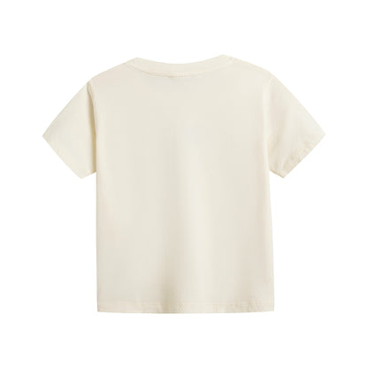 男婴米色印花棉T恤