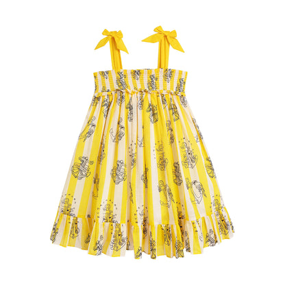 女童黄色条纹棉连衣裙