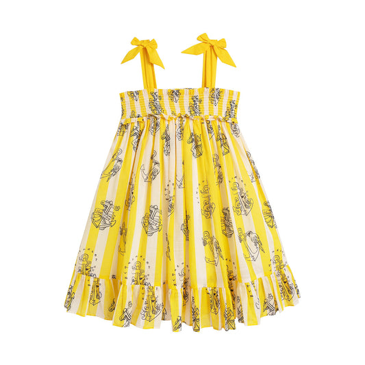 女童黄色条纹棉连衣裙