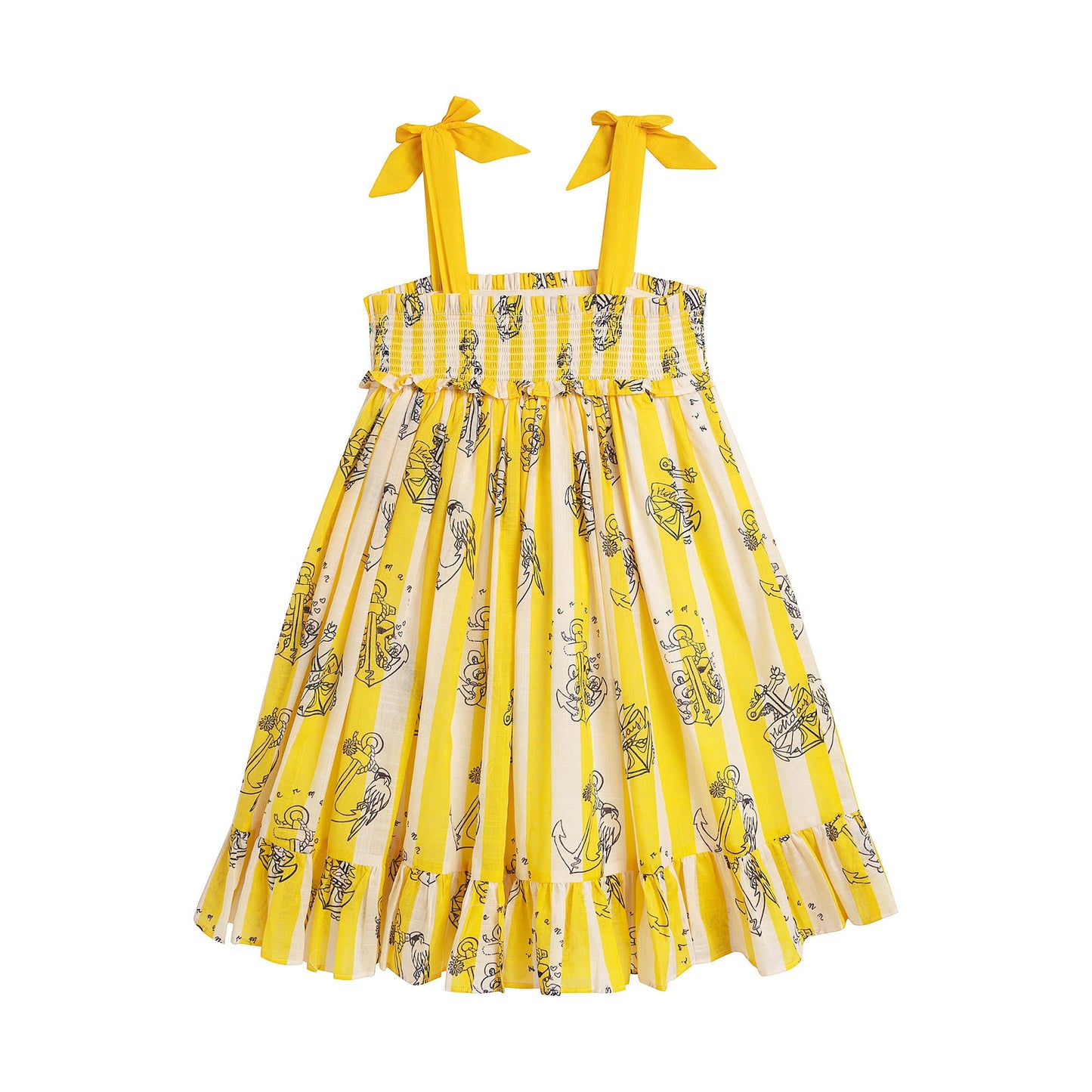 女童黄色条纹棉连衣裙