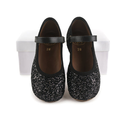 女童黑色闪光芭蕾鞋