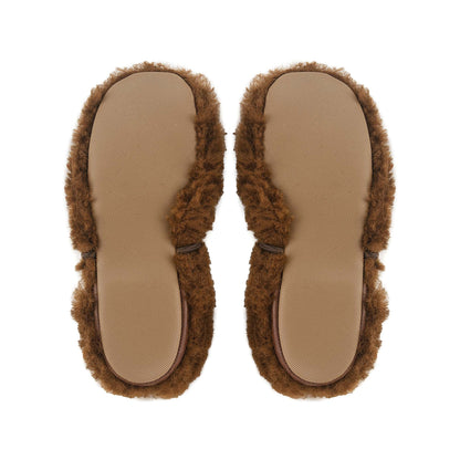 女童棕色毛绒芭蕾鞋