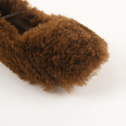 女童棕色毛绒芭蕾鞋