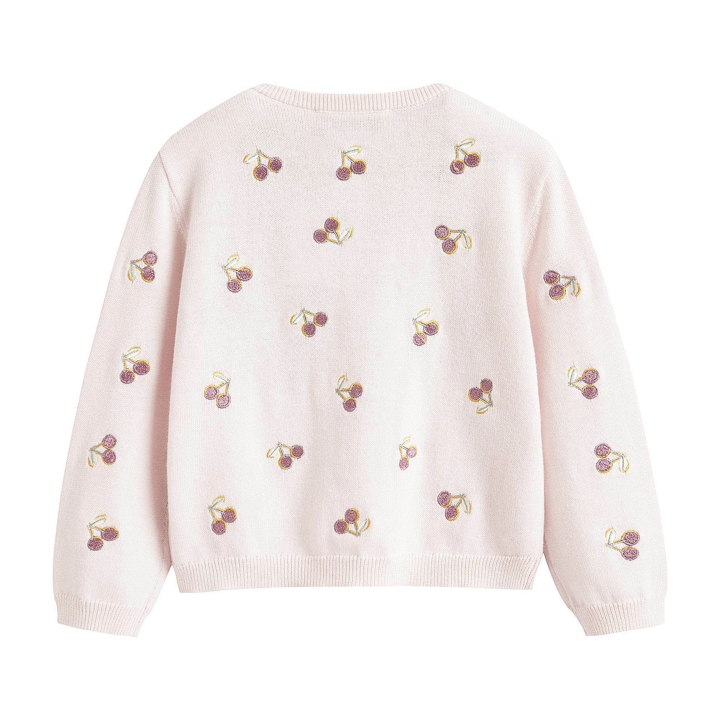 女婴浅粉色樱桃刺绣棉开衫