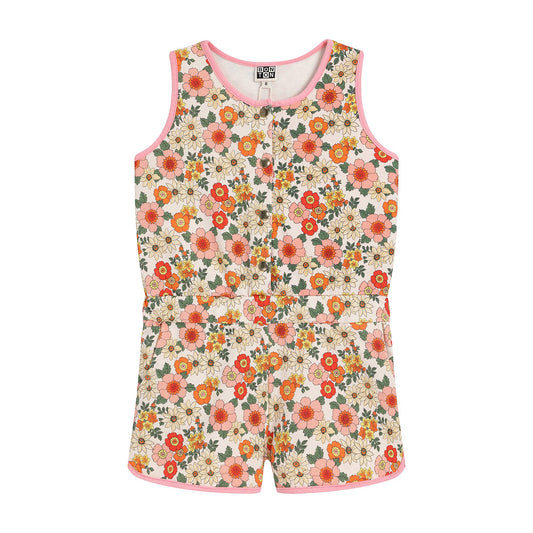 女童粉色碎花棉连体裤