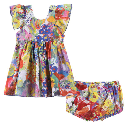 Baby Girls Multicolor Floral Printed Woven Dress With Bloomres