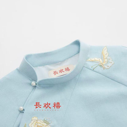 女童浅蓝色"蝶恋花"中式旗袍
