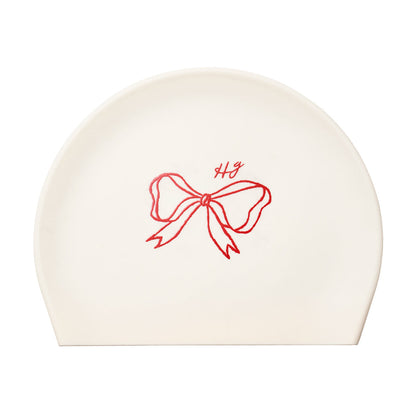 成人款红色蝴蝶结印花硅胶泳帽