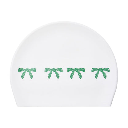 成人款绿色蝴蝶结印花硅胶泳帽