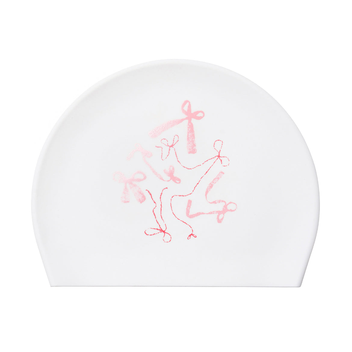 成人款粉色丝带印花硅胶泳帽