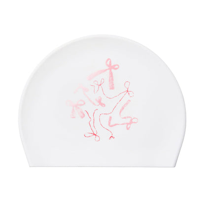 成人款粉色丝带印花硅胶泳帽