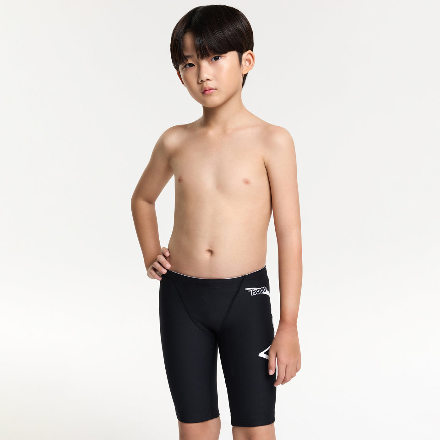 男童黑色Logo专业泳裤