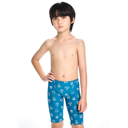 男童蓝色印花专业泳裤