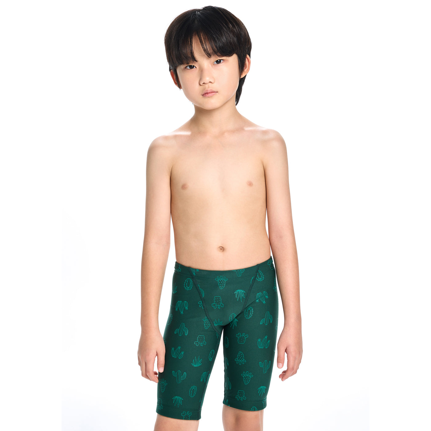 男童绿色印花专业泳裤