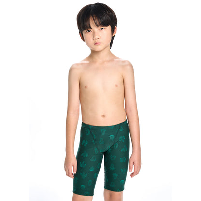 男童绿色印花专业泳裤