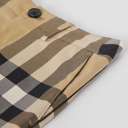 男童米色格子棉短裤