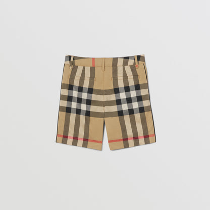 男童米色格子棉短裤