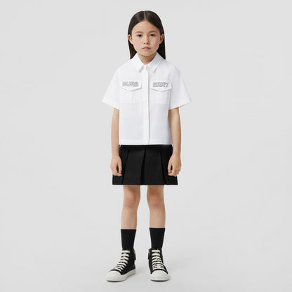 女童白色Logo棉衬衫