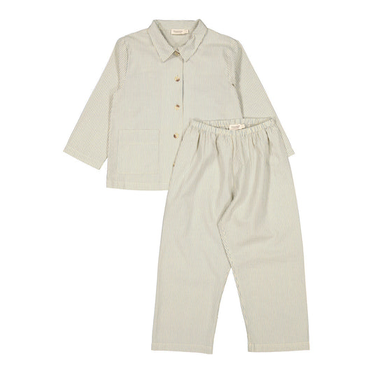 儿童蓝灰色条纹棉睡衣套装