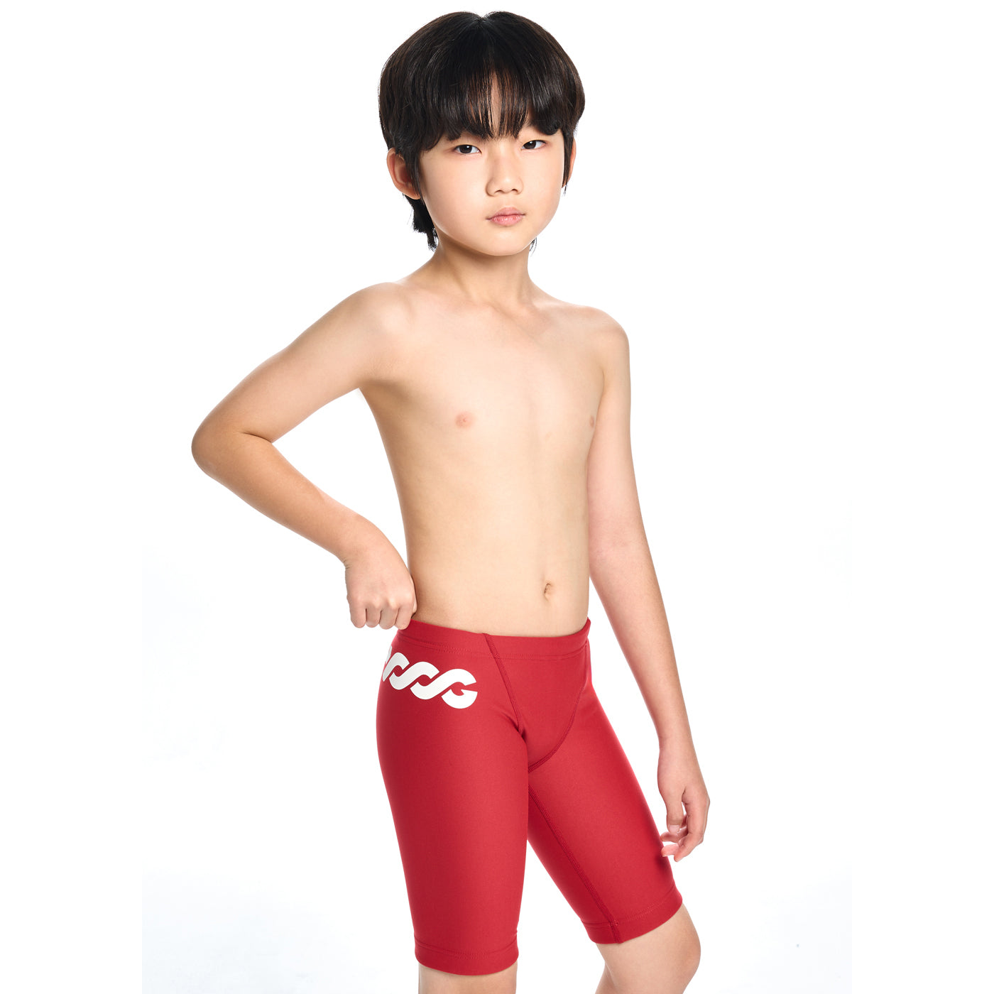 男童红色专业泳裤