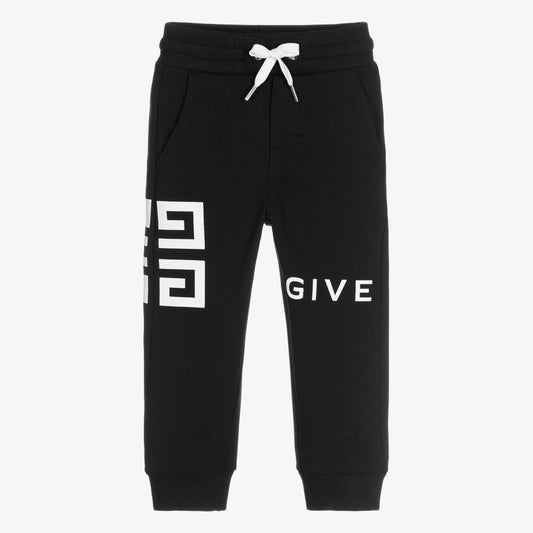 男童黑色Logo棉长裤