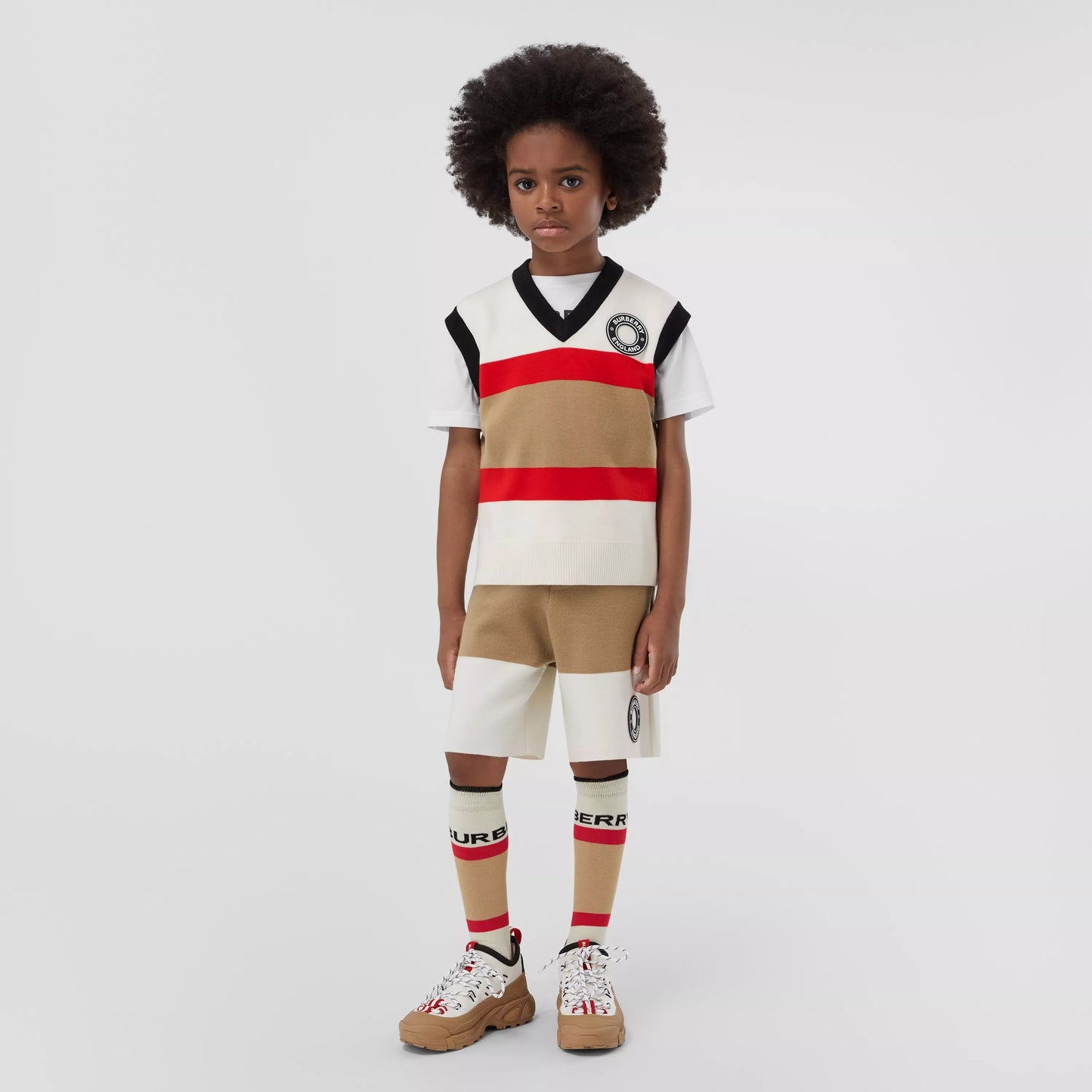 儿童白色条纹羊毛背心