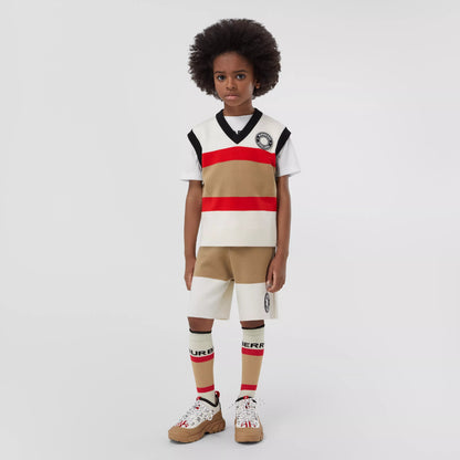 儿童白色条纹羊毛背心