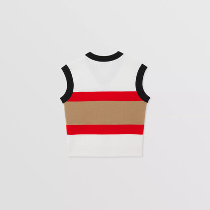 儿童白色条纹羊毛背心