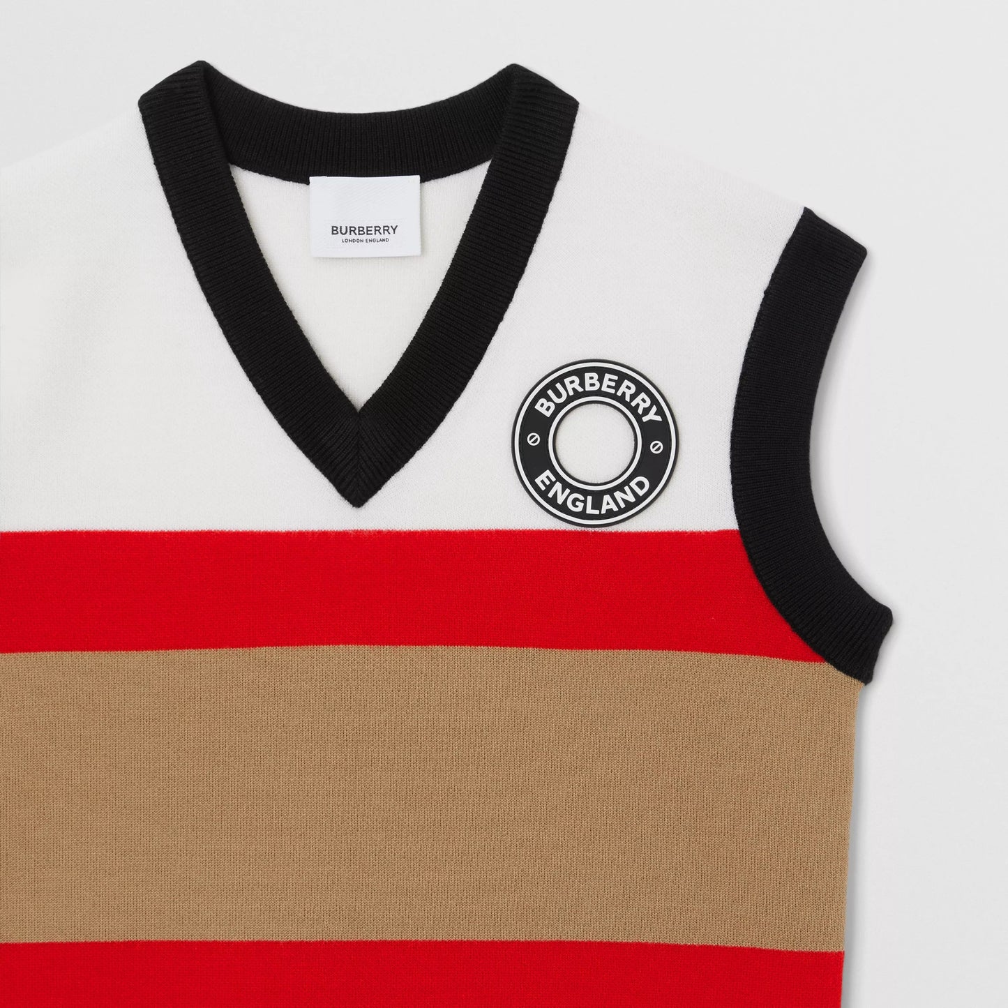 儿童白色条纹羊毛背心