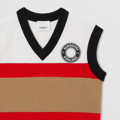 儿童白色条纹羊毛背心