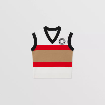 儿童白色条纹羊毛背心