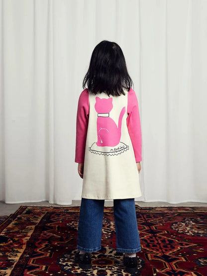 Mini Rodini 女童白色猫咪连衣裙