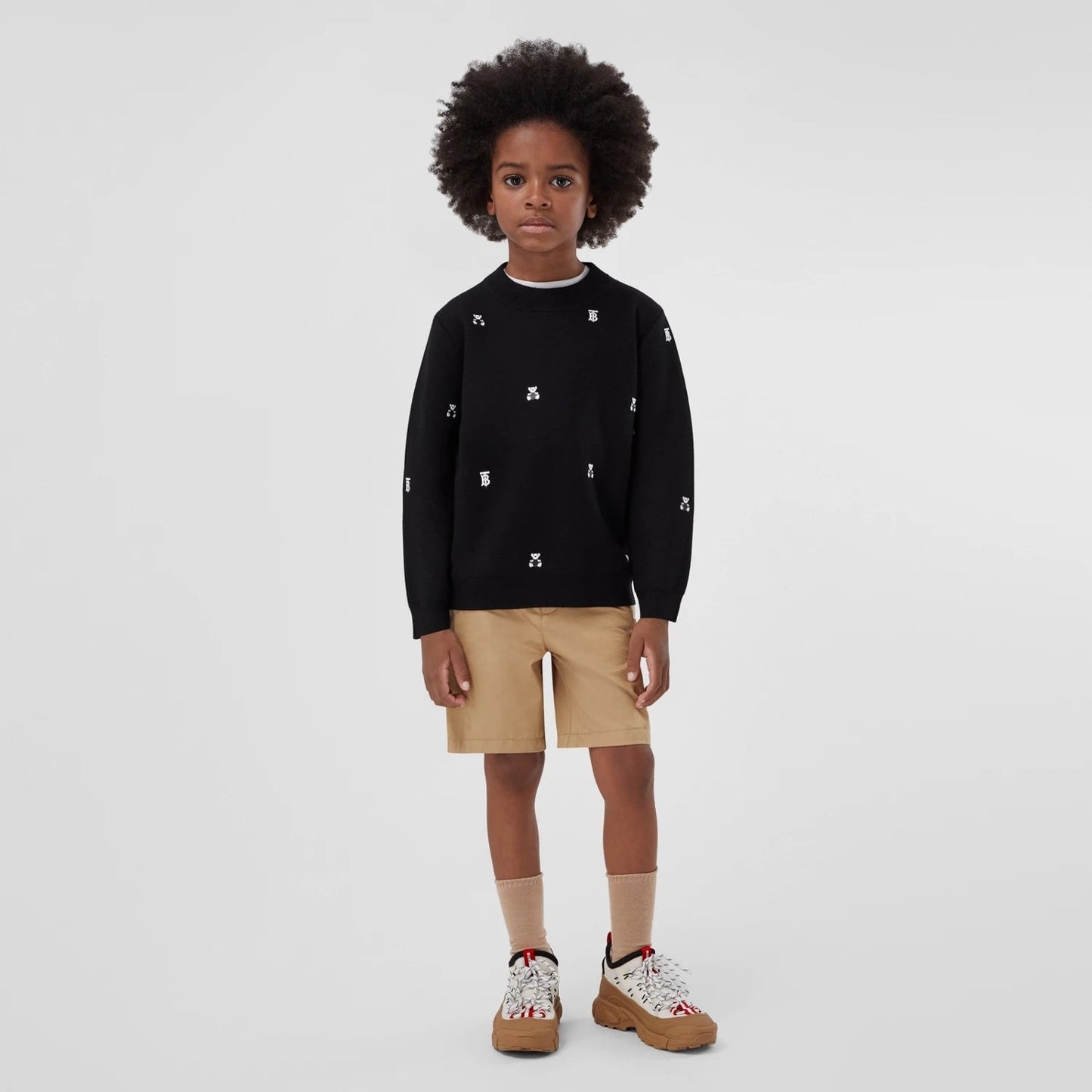 男童米色Logo棉短裤