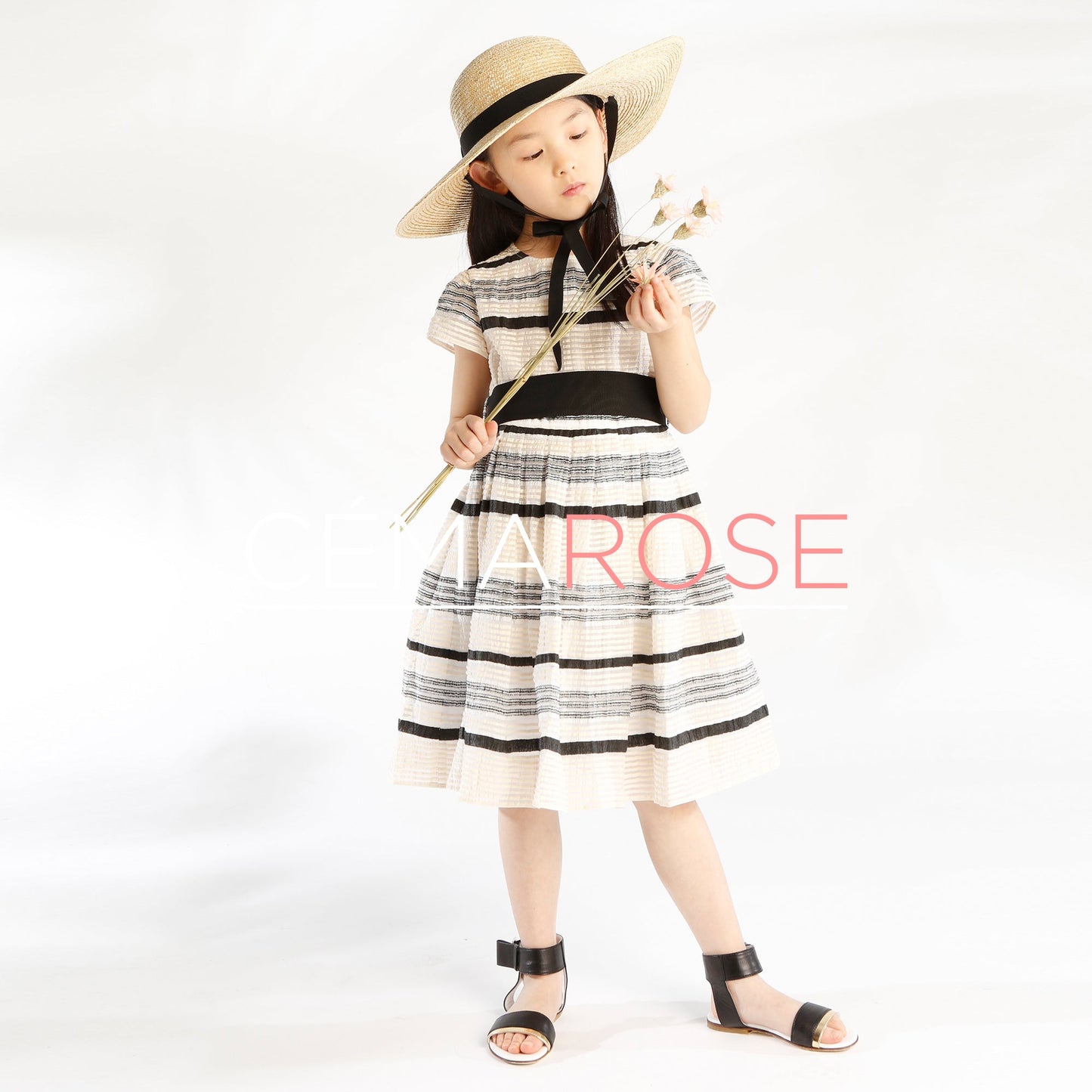 Girls White & Black Stripes Dress
