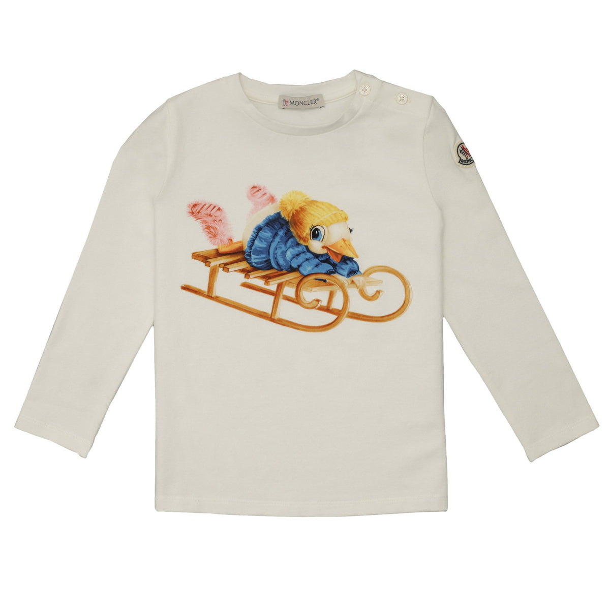 Baby White Fancy Printed Trims Long Sleeve T-Shirt